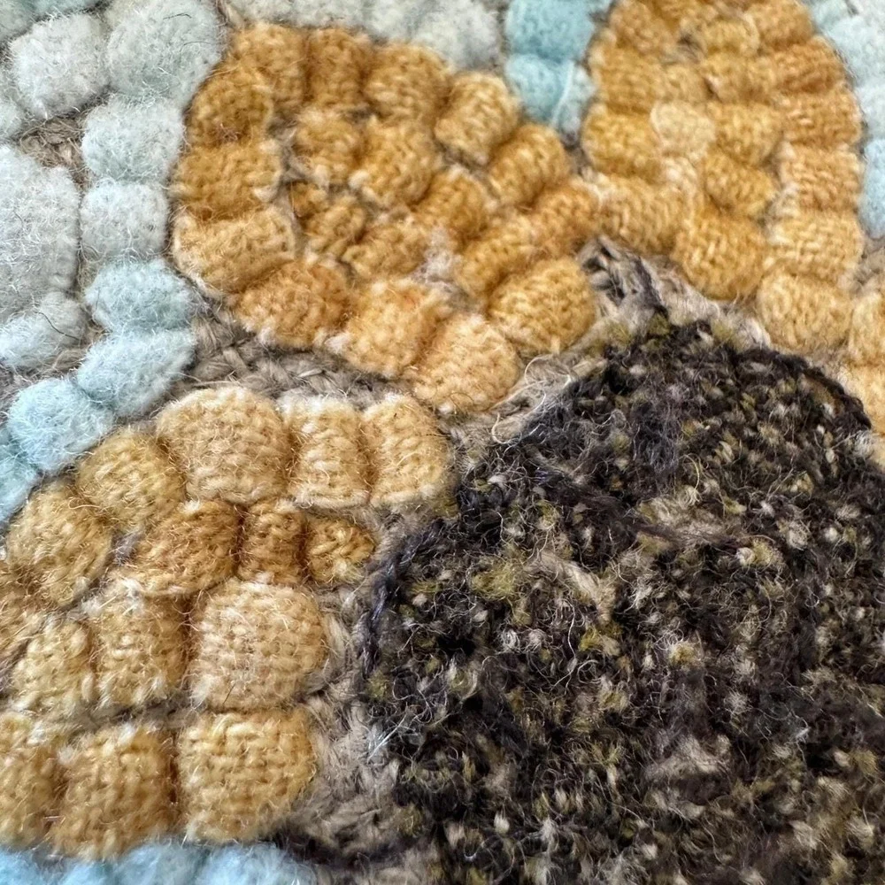 Handmade Wool Rug Hook Sunflower Mat 7x7 Square‎ Folk Art Floral Decor